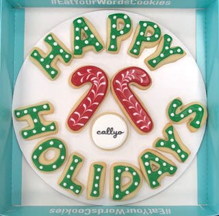 Happy Holidays Cookies with Candy Canes and Logo Cookie