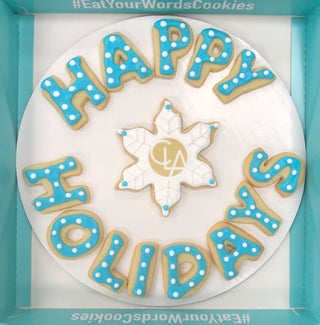 Happy Holidays Logo Snowflake Cookies